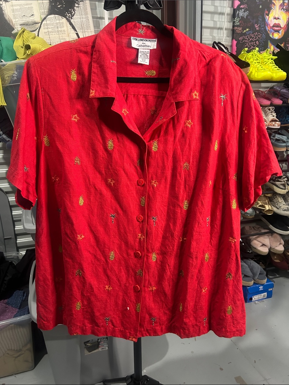 Erin London Petites forCatherine’s silk blend embroidered Shirt 2xp summer vacay